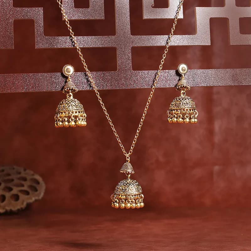 Diya Jhumka Bell Pendant Set