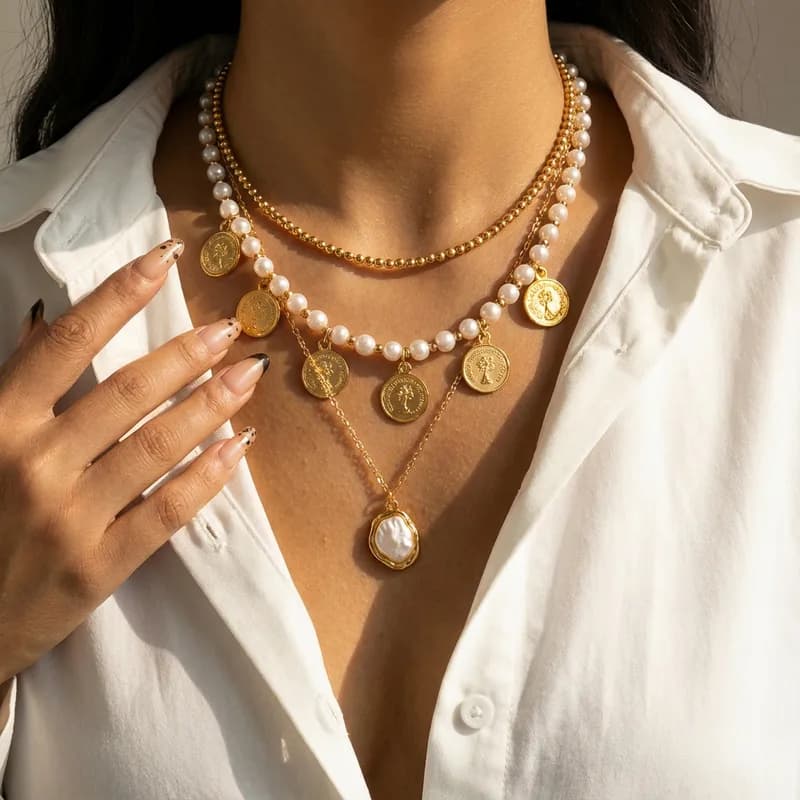 Sana Layered Pearl Coin Necklace