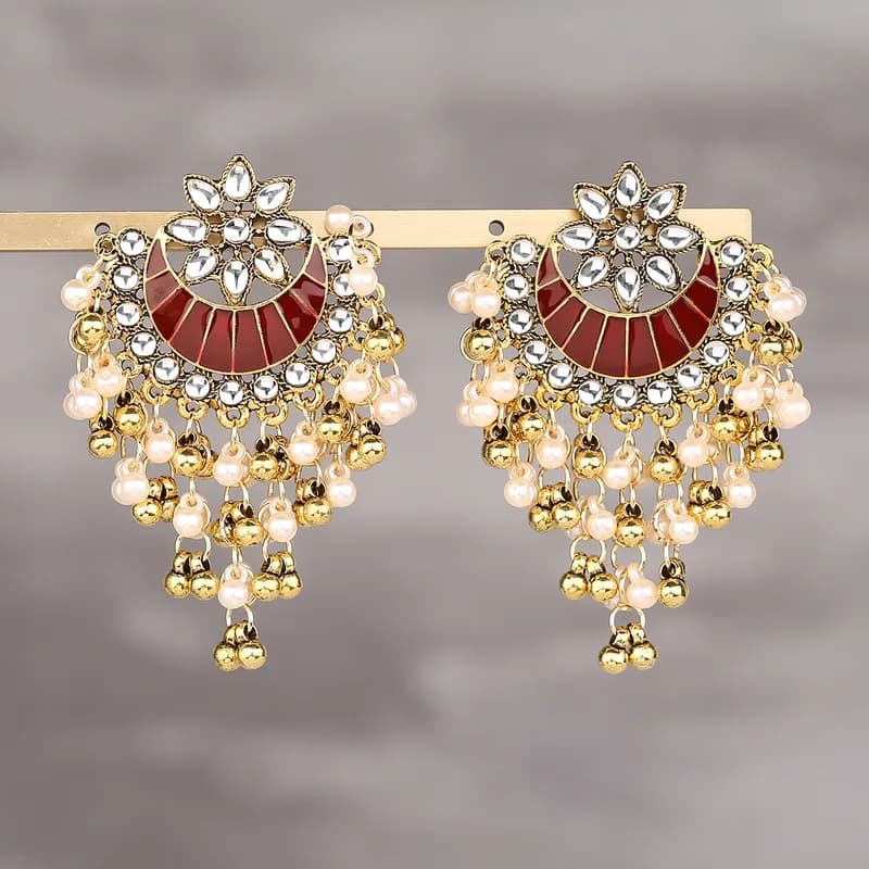 Tara Maroon Flower Chandbali Earrings