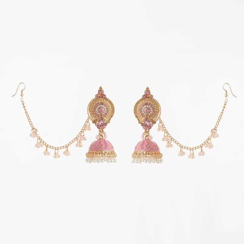Pia Blush Jhumka Ear-Chain Earrings