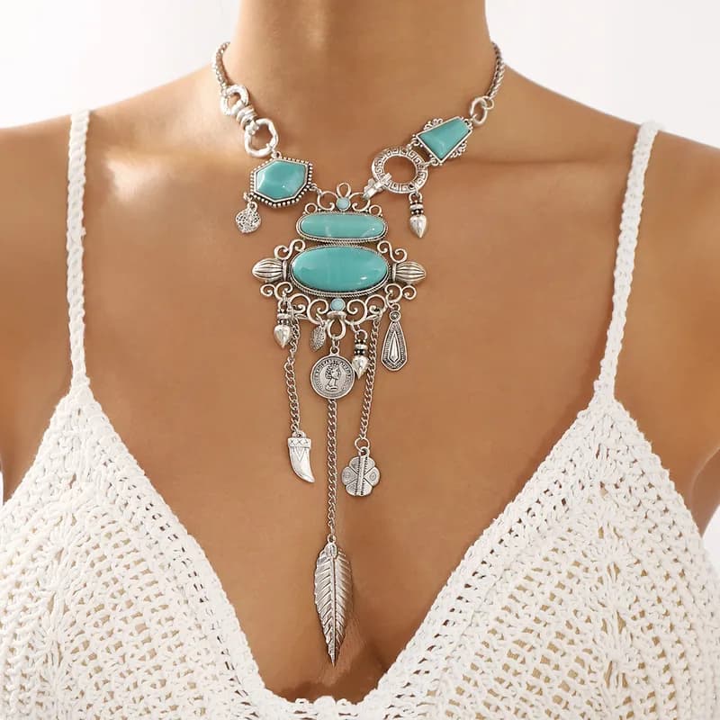 Leela Turquoise Tassel Necklace